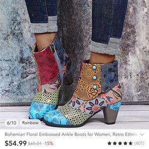 Ankle Boots Bohemian Floral Embossed eur 38 US size 7 heel 2.5” NWOT